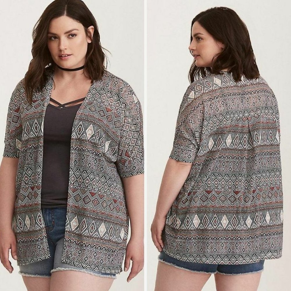 Plus Size 3X Torrid Geo Print Hacci Knit Dolman Cardigan Summer